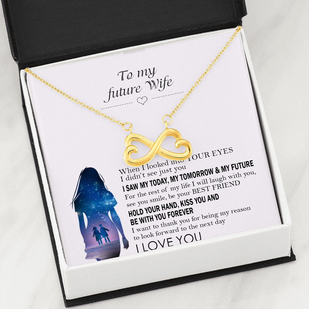 AZTeam Personalized Interlocked Heart Necklace - to My Future Wife - When I Looked Into Your Eyes Best Birthday Gift for Your On Birthday, Christmas
