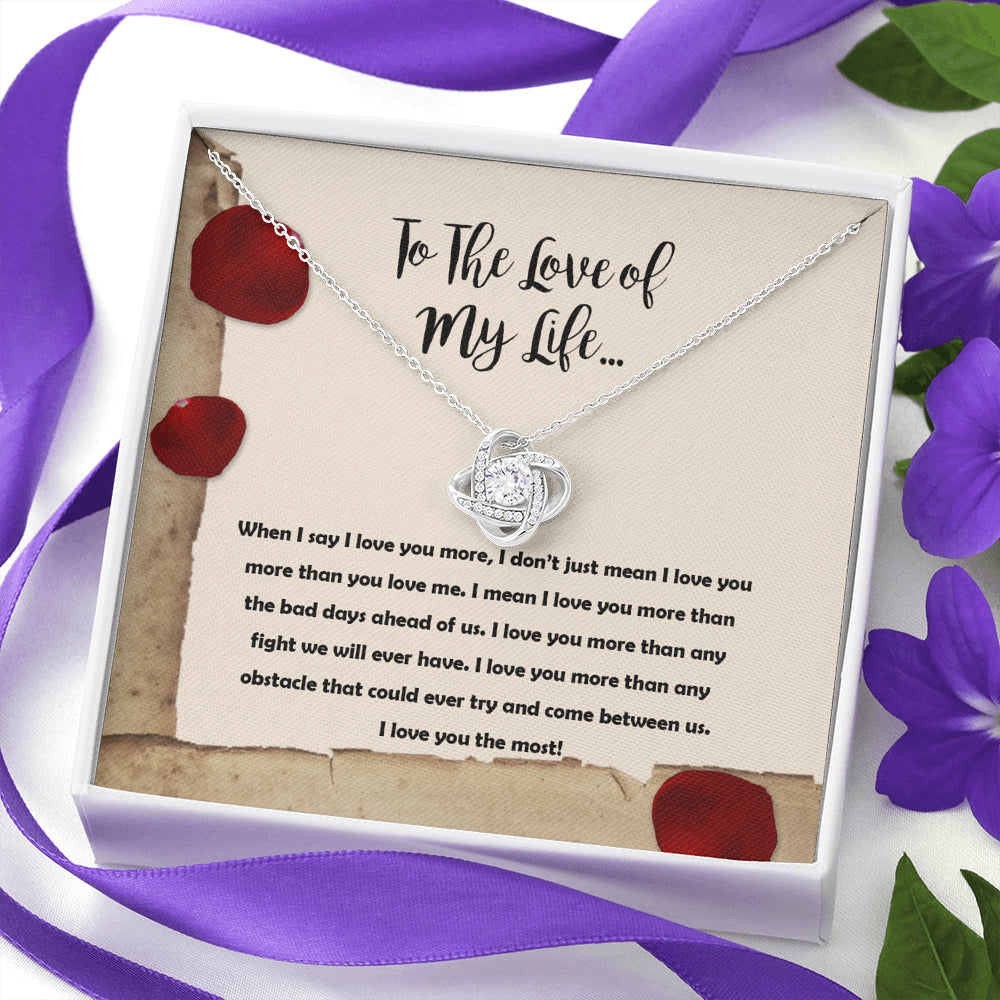 On Cloud Nine Gifts To The Love of My Life Love Note Love Knot Necklace with Message Card and Gift Box Included. Surprise Gift for Wife Fiance Couple Love of Life or Girlfriend Birthday. Jewelry Necklace Pendant for Women