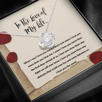 Thumbnail for On Cloud Nine Gifts To The Love of My Life Love Note Love Knot Necklace with Message Card and Gift Box Included. Surprise Gift for Wife Fiance Couple Love of Life or Girlfriend Birthday. Jewelry Necklace Pendant for Women