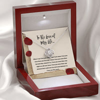 Thumbnail for On Cloud Nine Gifts To The Love of My Life Love Note Love Knot Necklace with Message Card and Gift Box Included. Surprise Gift for Wife Fiance Couple Love of Life or Girlfriend Birthday. Jewelry Necklace Pendant for Women