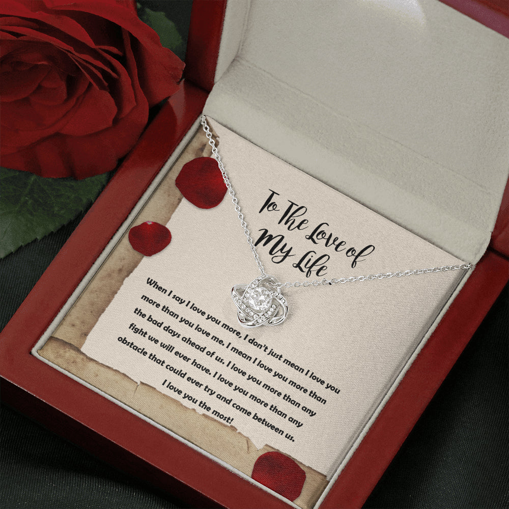 On Cloud Nine Gifts To The Love of My Life Love Note Love Knot Necklace with Message Card and Gift Box Included. Surprise Gift for Wife Fiance Couple Love of Life or Girlfriend Birthday. Jewelry Necklace Pendant for Women