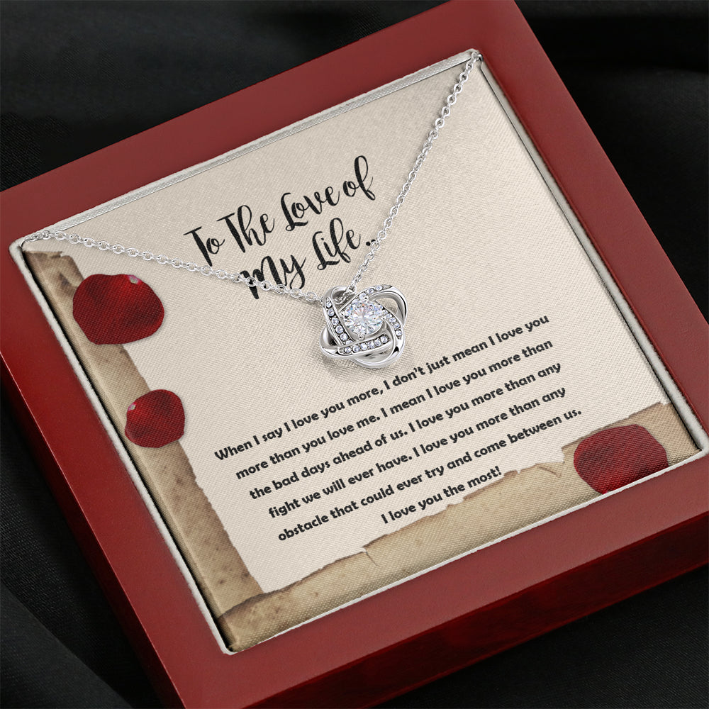 On Cloud Nine Gifts To The Love of My Life Love Note Love Knot Necklace with Message Card and Gift Box Included. Surprise Gift for Wife Fiance Couple Love of Life or Girlfriend Birthday. Jewelry Necklace Pendant for Women