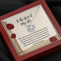 Thumbnail for On Cloud Nine Gifts To The Love of My Life Love Note Love Knot Necklace with Message Card and Gift Box Included. Surprise Gift for Wife Fiance Couple Love of Life or Girlfriend Birthday. Jewelry Necklace Pendant for Women