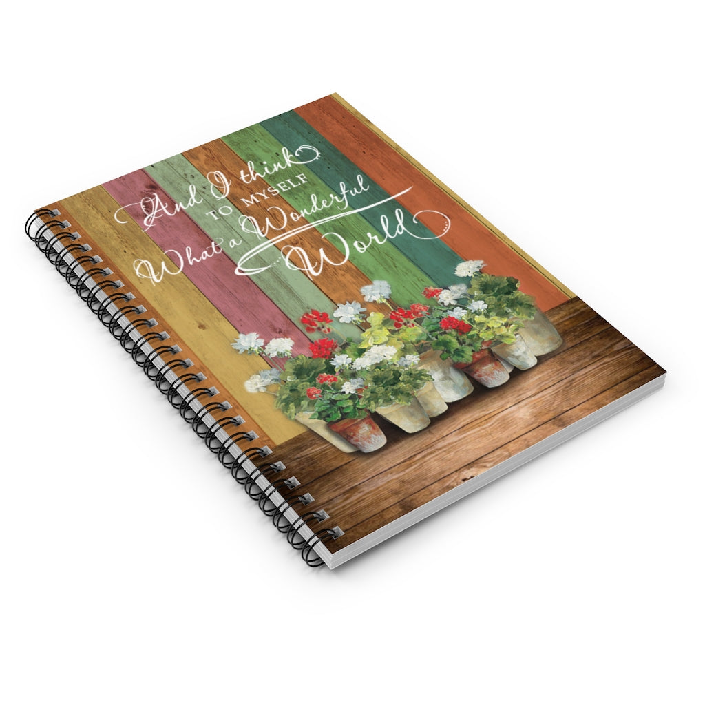 Present Hippie Floral - I Think to Myself Wonderful World Spiral Notebook - Gift for Mother Father Xmas
