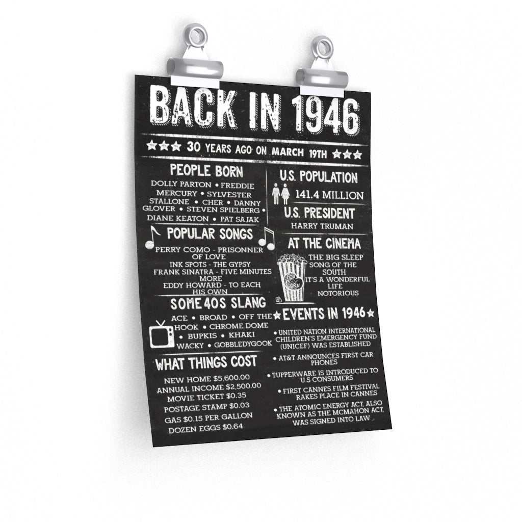 Customized Back in 1946 Chalkboard The Year You were Born Birthday Decoration 75th Bday Facts and Info 75 Years Ago-9x11