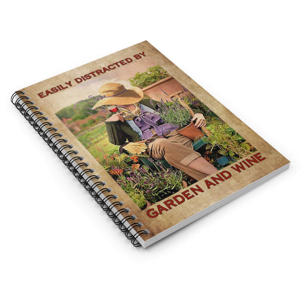 Notebook - Ruled Line Garden Girls Easily Distracted by Garden and Wine Framed, Gift Ideas for Christmas, Birthday