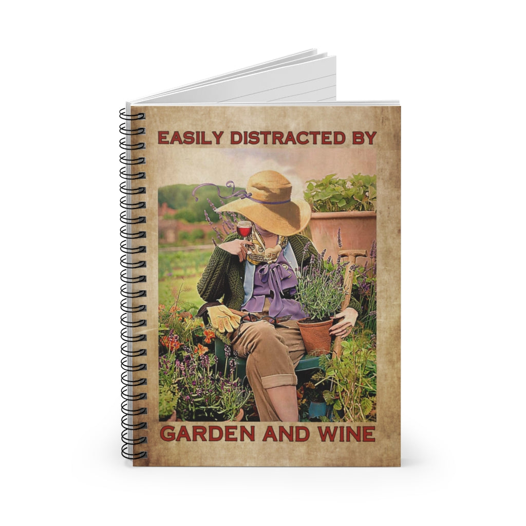 Notebook - Ruled Line Garden Girls Easily Distracted by Garden and Wine Framed, Gift Ideas for Christmas, Birthday