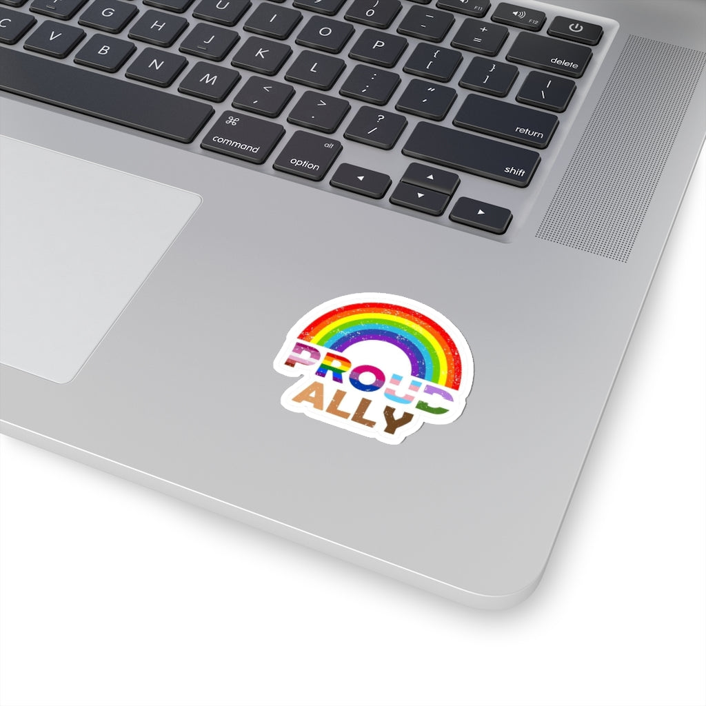 Straight Ally Pride Progress Flag Vinyl Sticker (Waterproof) Rainbow and Black and White Stripes Flag