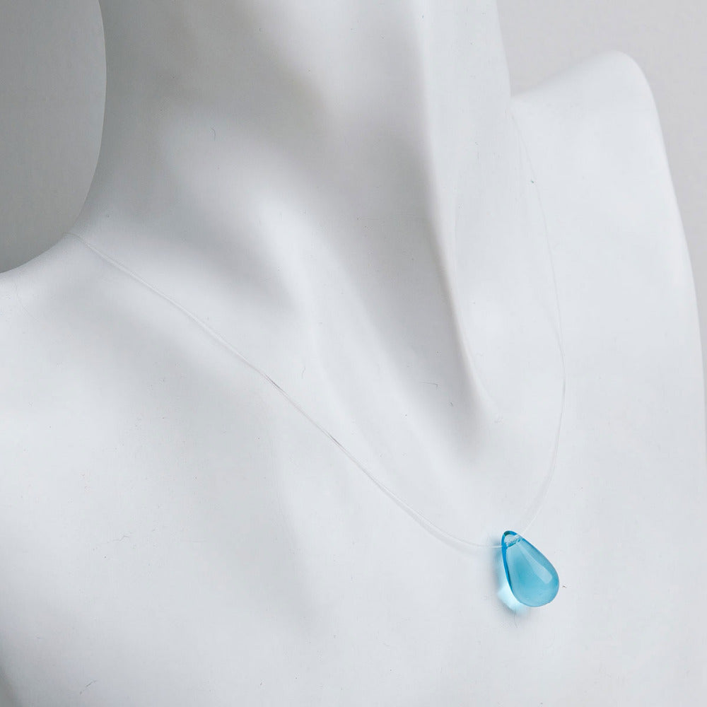 8SEASONS Blue Mermaid Tear Beads Drop Transparent Lampwork Glass Necklace Silver Color 41cm(16 1/8") long, 1 Piece