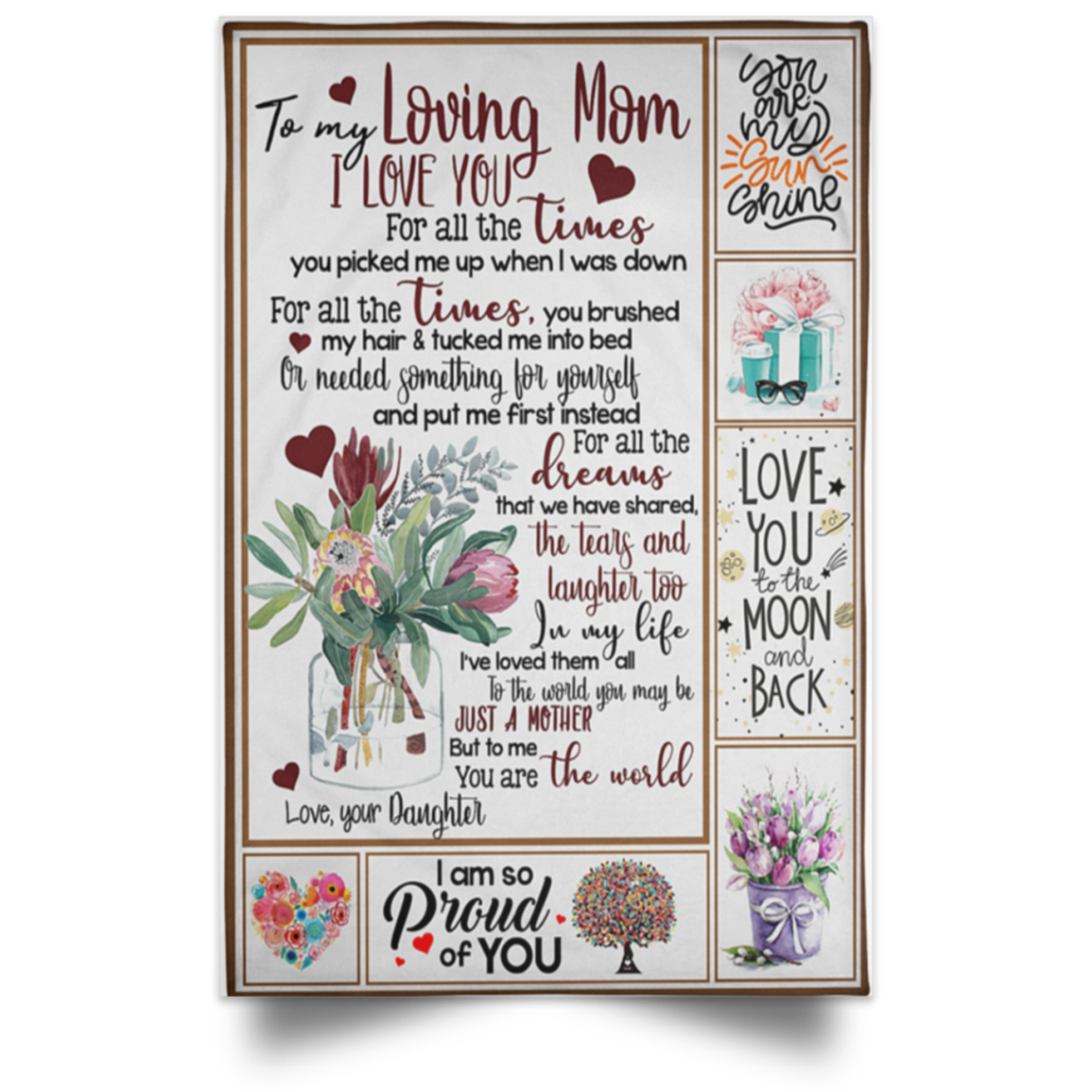 Inspirational Daughter To Mom Fleece  Best Gift For Mom Meaningful Gifts On Birthday, Wedding, Anniversary, Awesome Birthday Perfect Happy Birthday Gift Decor Bedroom, Living Room Print High Quality