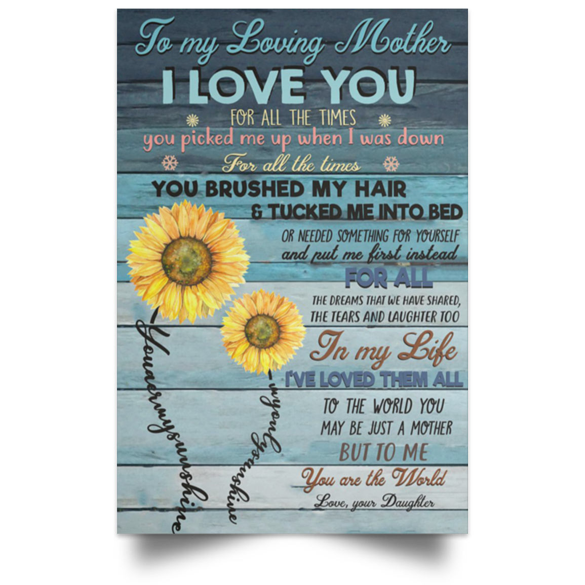 Personalized Daughter To Mom Vertical Poster Birthday Gift For Mom Posters Family Friend Gift Unisex, Awesome Birthday Perfect Happy Birthday Gift Decor Bedroom, Living Room Print High Quality