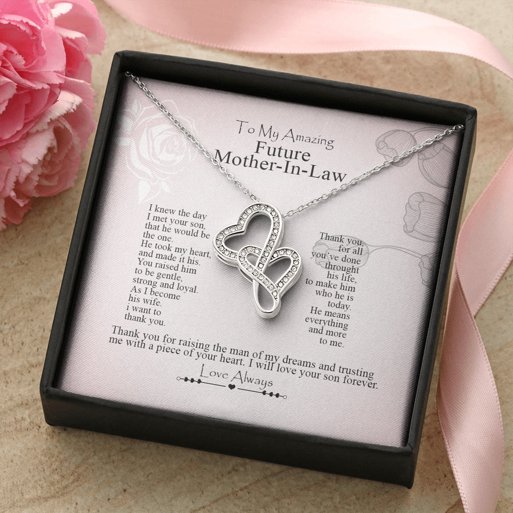 To My Future Mother-In-Law Double Hearts Necklace ;Gift from Bride, Thank you for raising the man of my dreams, Mother in Law Necklace Gift