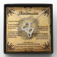 Thumbnail for Double Heart Necklace To My Shieldmaiden I Love You to Valhalla And Back and this is best gift for wife,girlfriend on valentine,universary