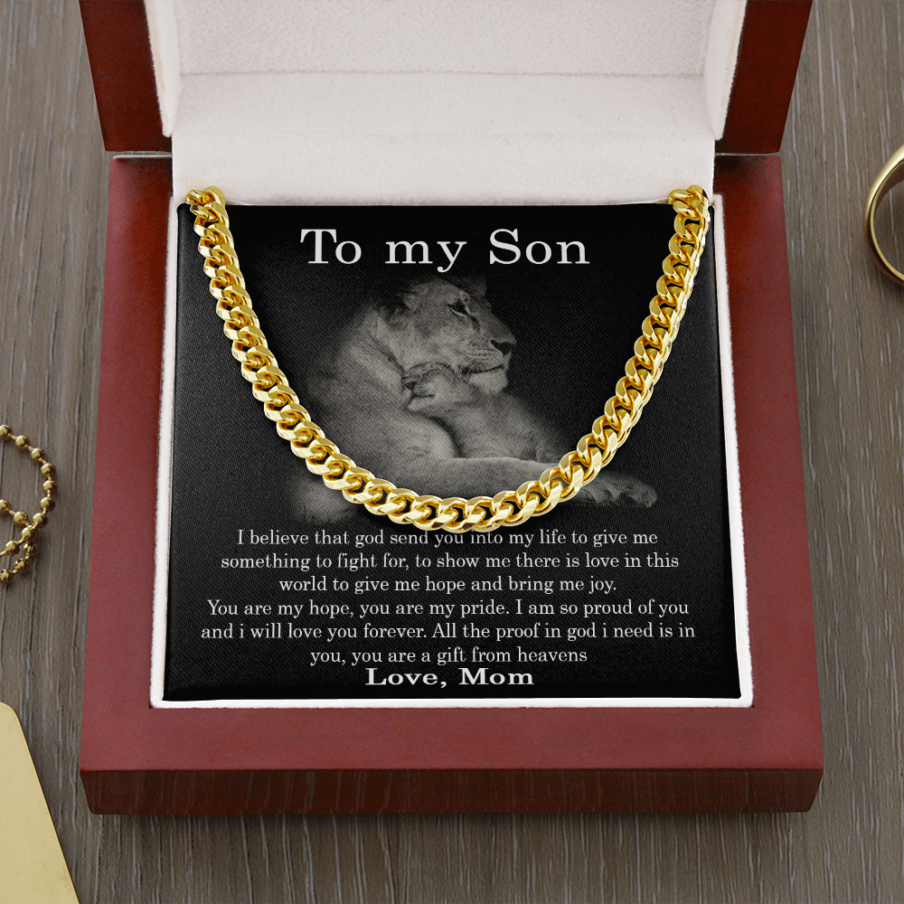 to My Son Necklace from Mom, I Believe That God Send You Into My Life Cuban Link Chain Necklace, Gift to My Son for Birthday, Christmas Stainless Stee