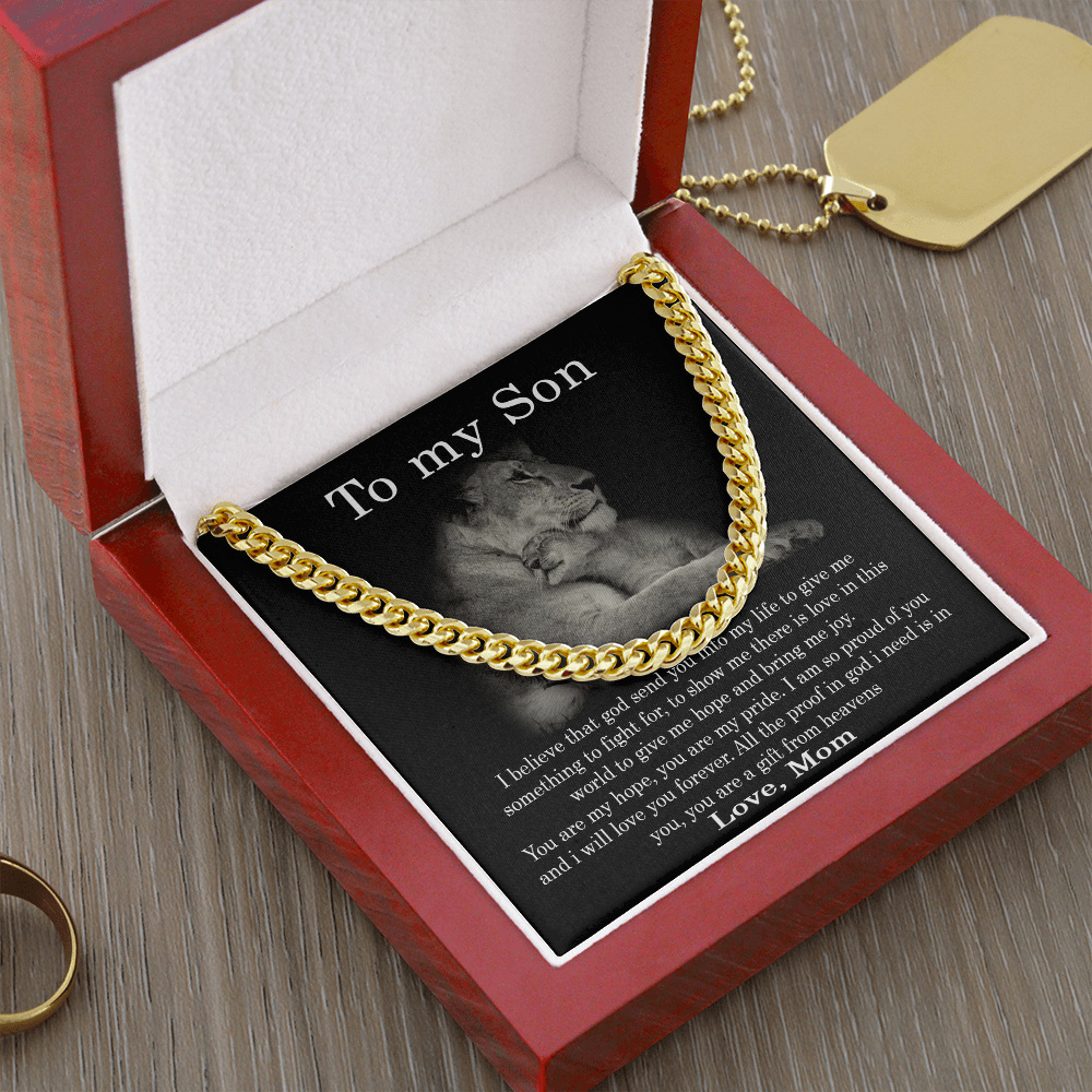 to My Son Necklace from Mom, I Believe That God Send You Into My Life Cuban Link Chain Necklace, Gift to My Son for Birthday, Christmas Stainless Stee