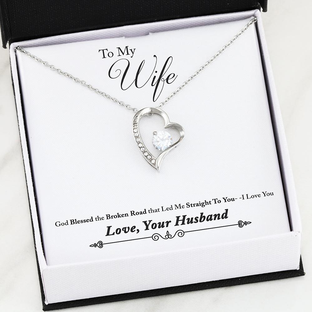 To My Wife Forever Love Necklace From Husband White Gold finish and Yellow Gold finish - Broken Road Story Card