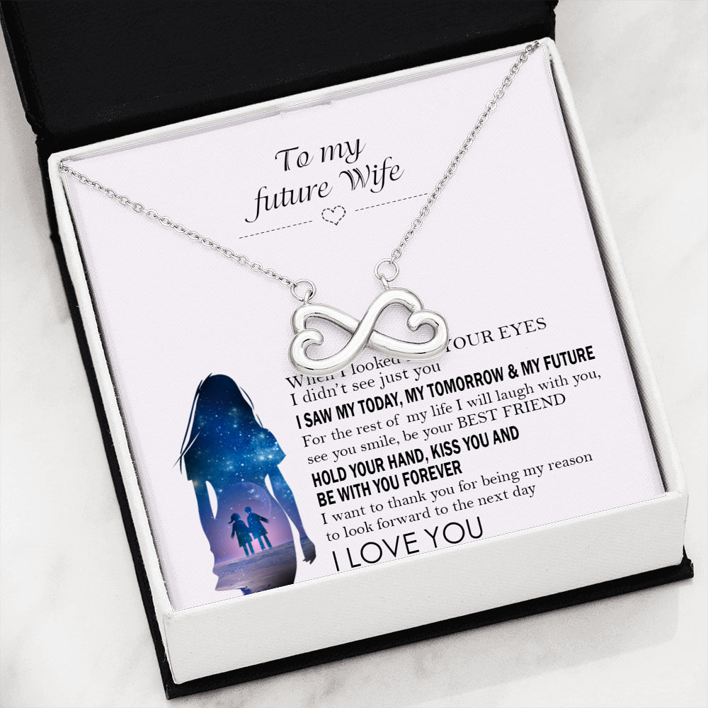 AZTeam Personalized Interlocked Heart Necklace - to My Future Wife - When I Looked Into Your Eyes Best Birthday Gift for Your On Birthday, Christmas