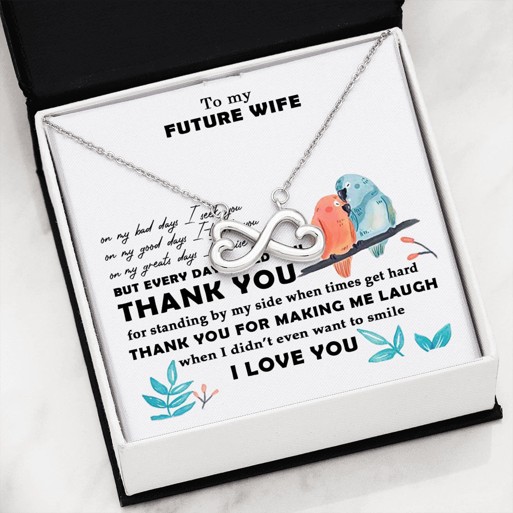 AZTeam Meaningful Quote Interlocked Heart Necklace - to My Future Wife - Thank You for Making Me Laugh Best Birthday Gift for Your On Birthday, Christmas