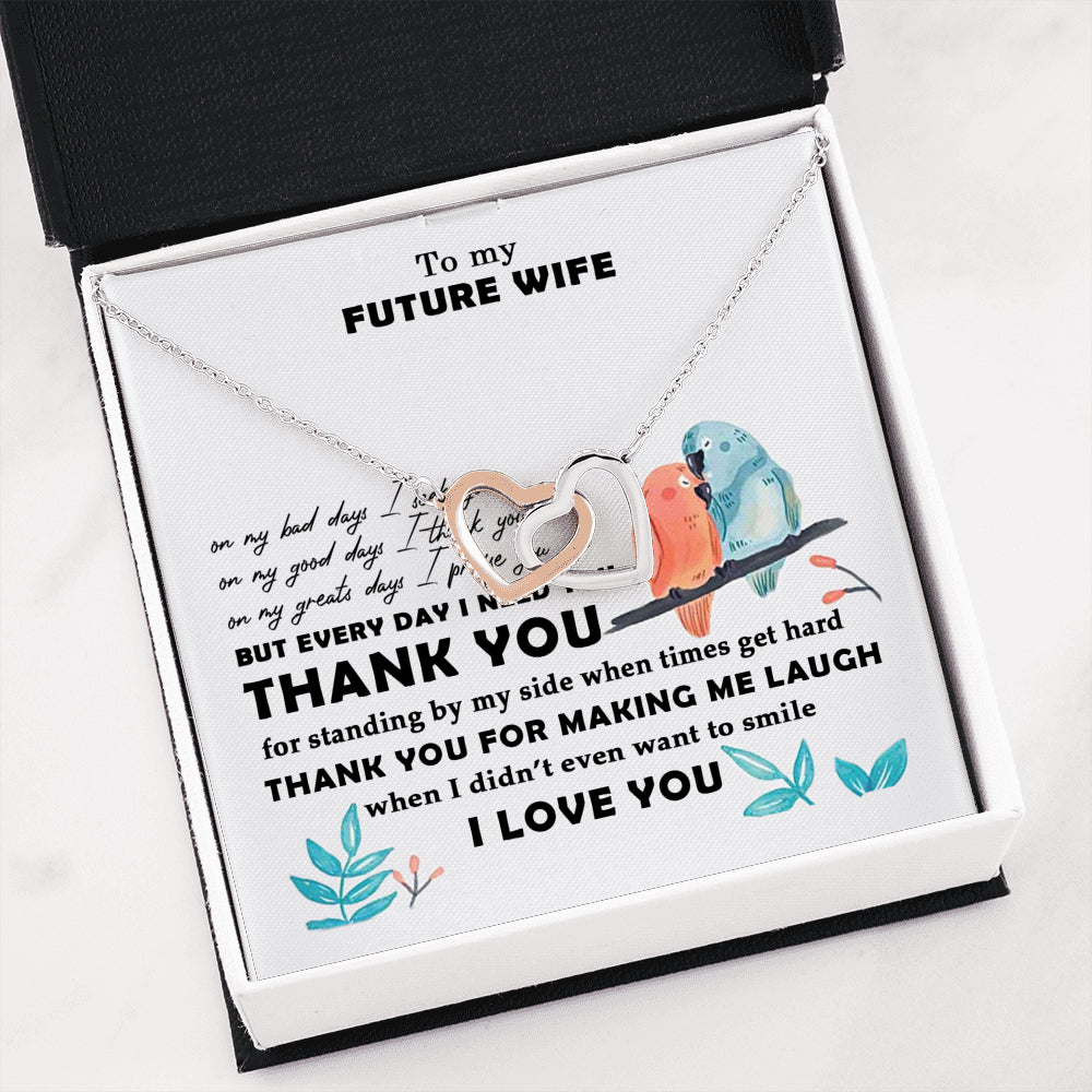 AZTeam Meaningful Quote Interlocked Heart Necklace - to My Future Wife - Thank You for Making Me Laugh Best Birthday Gift for Your On Birthday