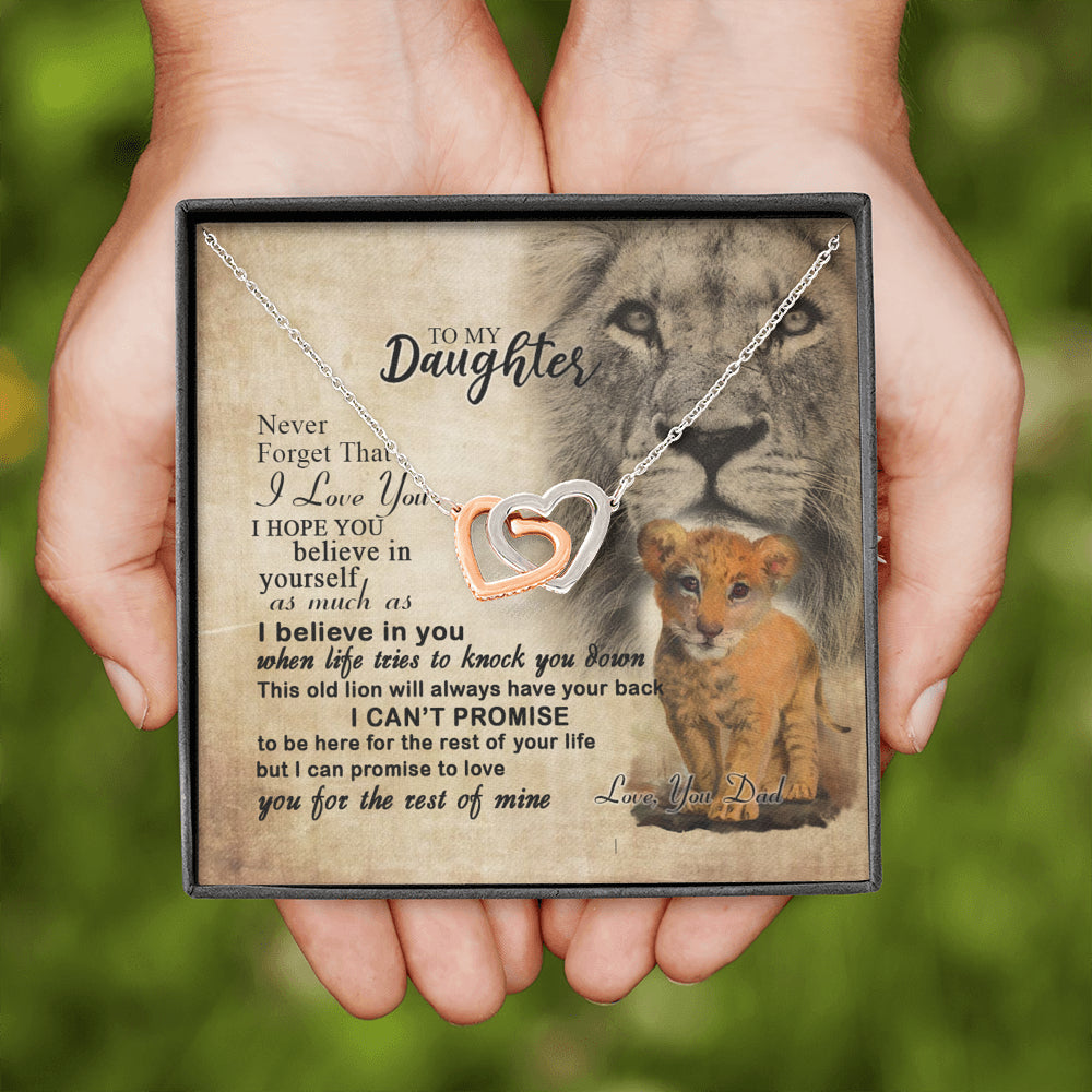From Dad To My Daughter Lion Saying Interlocking Hearts Necklace – Lion Dad Daughter Matching Quote Necklace; Gift for Birthday,Christmas,Valentine's Day,Mother's day,Father's Day,Thanksgiving