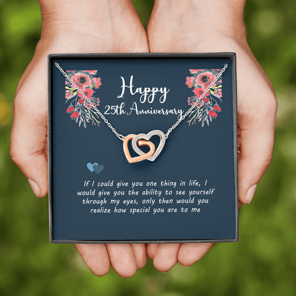25th Anniversary Necklace for Wife, Husband - 25 Year Wedding Gift With Message Card For Her