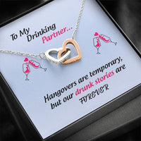 Thumbnail for On Cloud Nine Gifts Drinking Partners Interlocking Necklace with Message Card and Gift Box Included. Gift for Best Friends, Wine Tequila Whisky Beer Drinker or Drinking