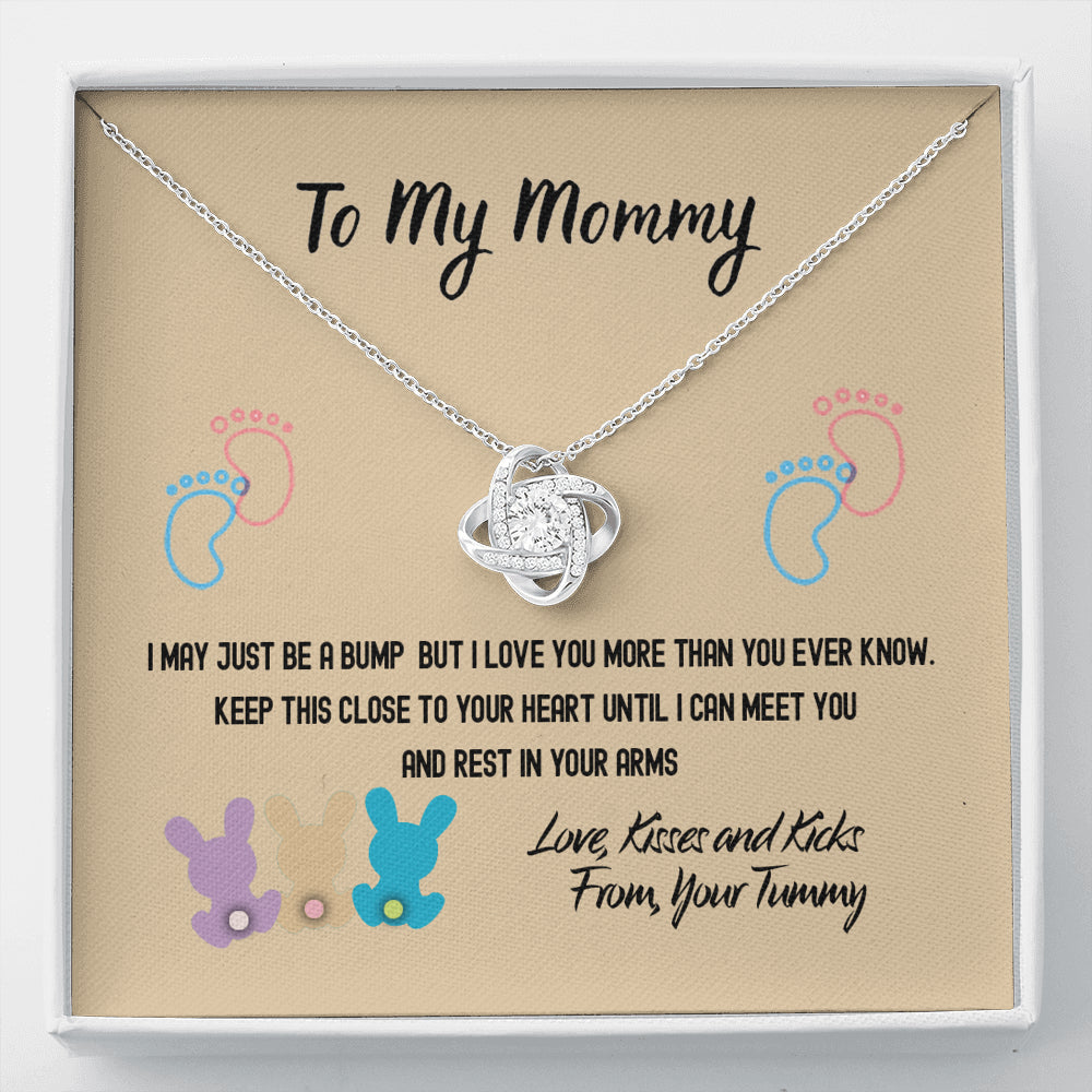 Mother's Day Gift, Gifts To My Mommy Bunnies Love Knot Necklace, Love Kisses And Kicks From Your Tummy
