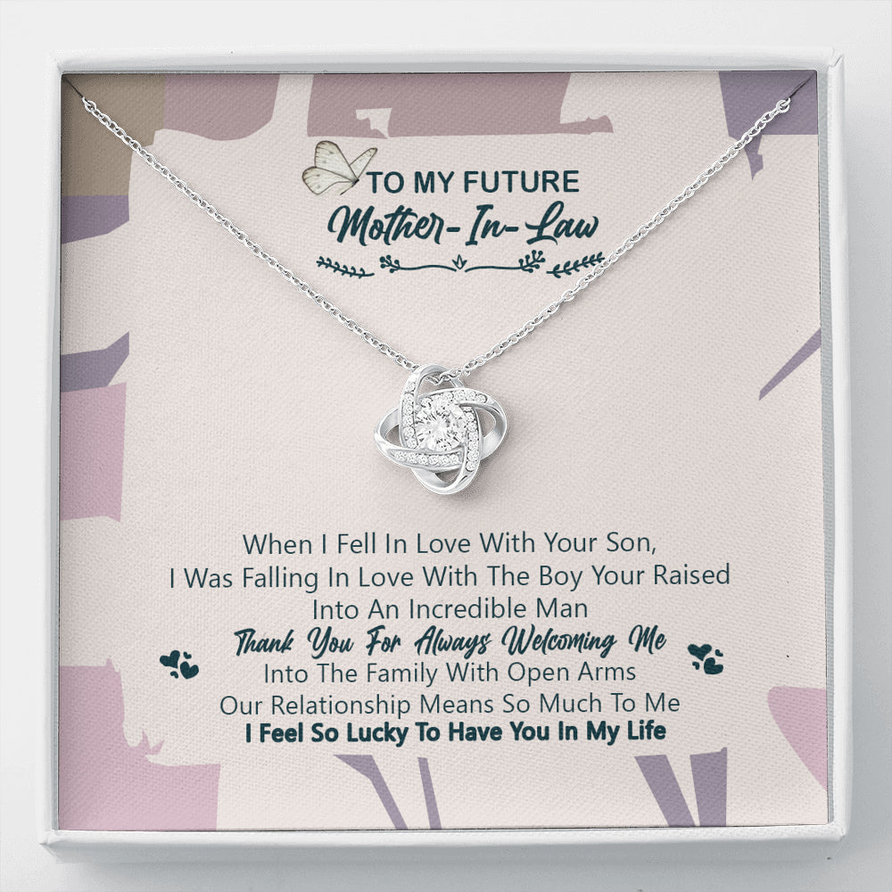 iWow Inspirational to My Future Mother in Law, Thank You for Welcoming Me Love Knot Necklace, Mother Daughter Gift Mother's Day On Birthday, Christmas