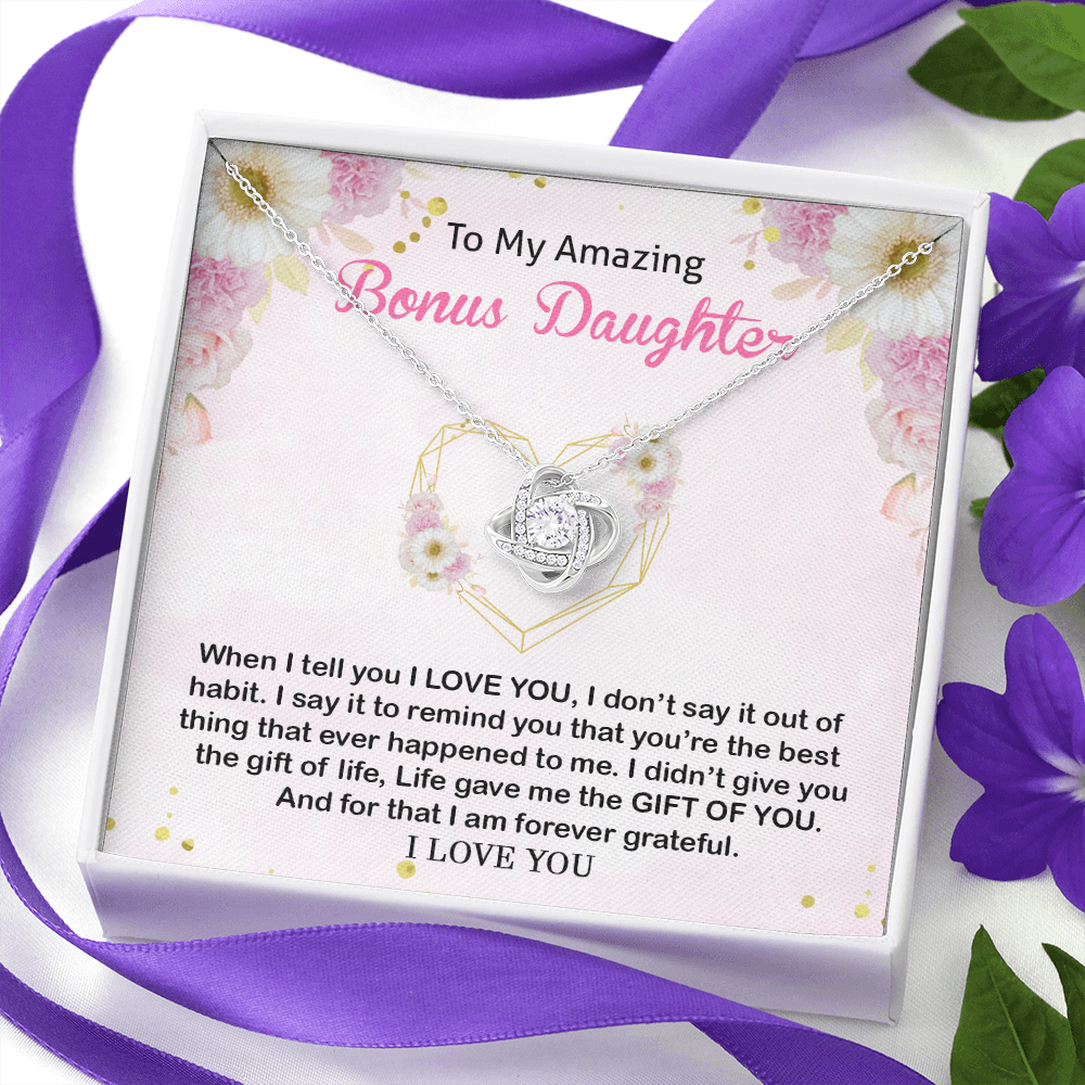 to my amazing daughter necklace, you're the best thing that ever happen to me Love Knot Necklace, gift for my bonus daughter