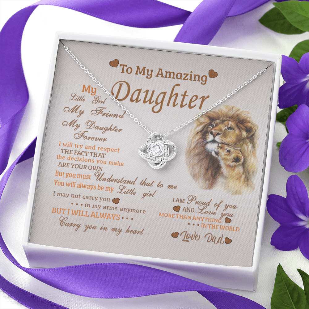 To My Daughter (From Dad) Love Knot Necklace, I'Ll Always Carry You In My Heart Message Card, Jewelry Pendant Gift For Daughter From Father, Meaningful Gift, Thoughtful Gifts For Daughter