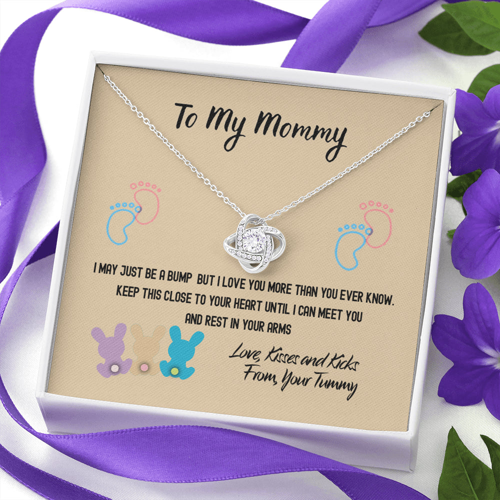 Mother's Day Gift, Gifts To My Mommy Bunnies Love Knot Necklace, Love Kisses And Kicks From Your Tummy