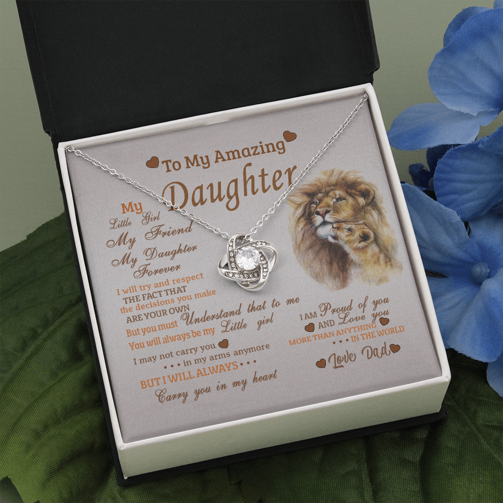 To My Daughter (From Dad) Love Knot Necklace, I'Ll Always Carry You In My Heart Message Card, Jewelry Pendant Gift For Daughter From Father, Meaningful Gift, Thoughtful Gifts For Daughter