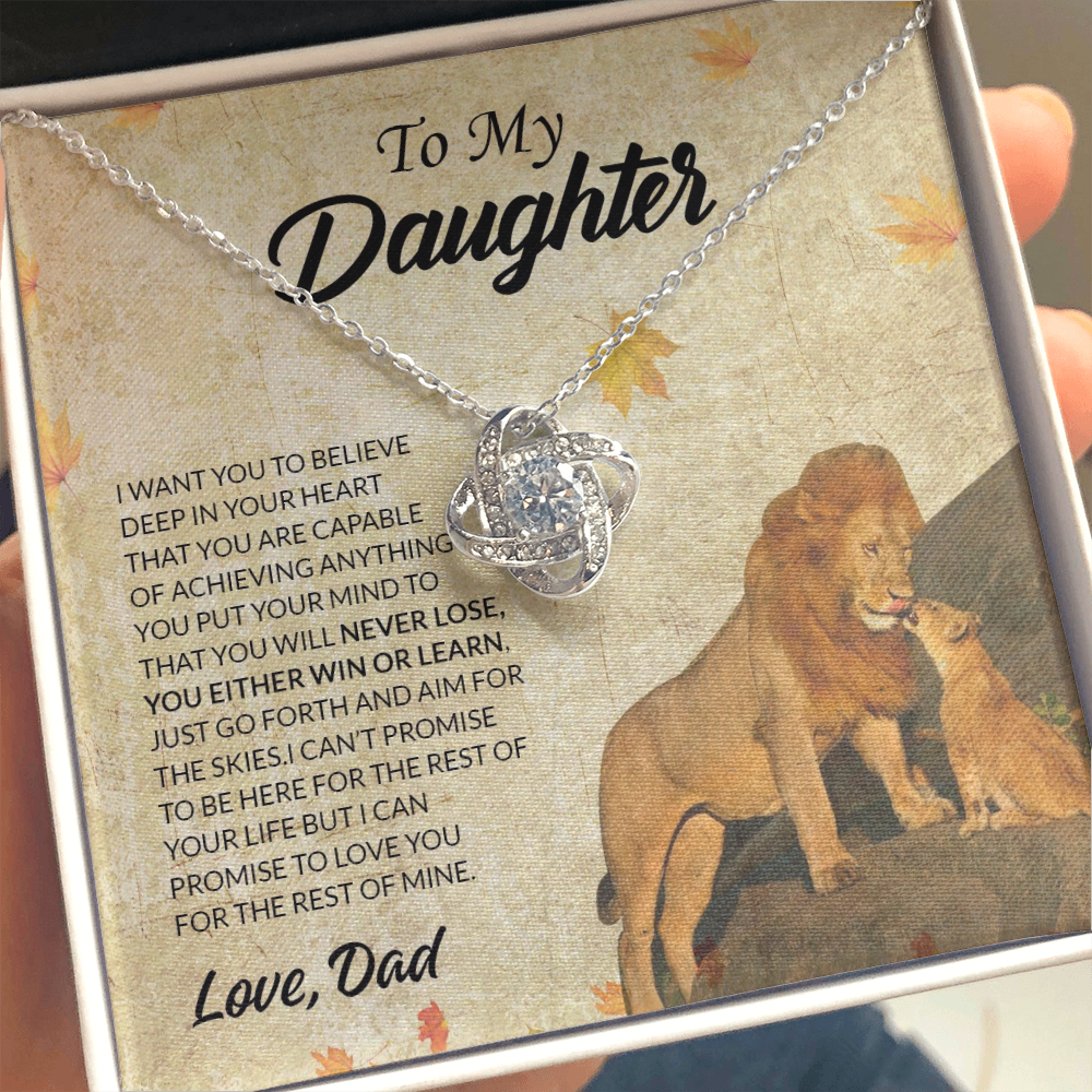 to my daughter necklace, i want you to believe deep in your heart the love knot necklace