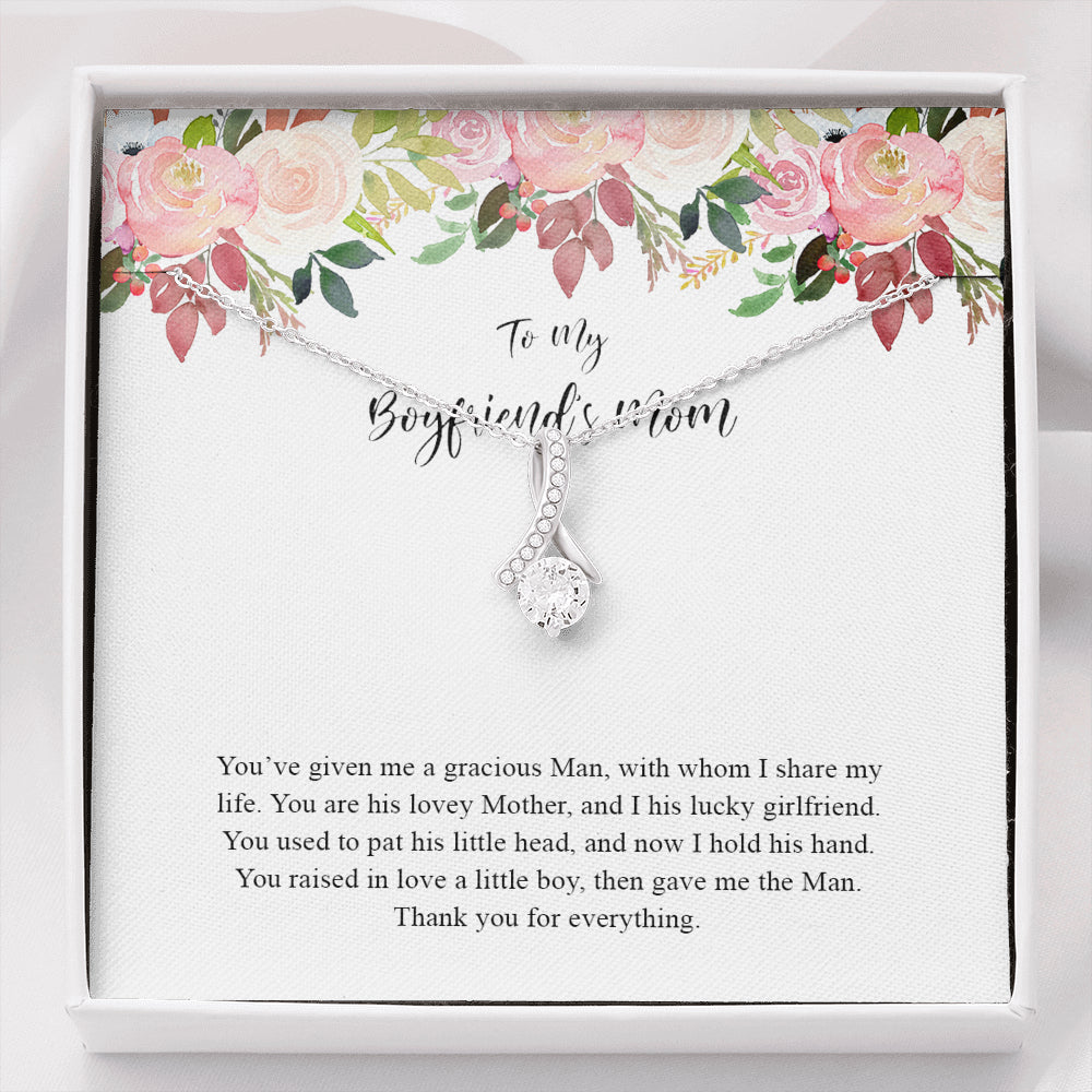 Boyfriends Mom Necklace with Message Card, Jewelry Birthday Gift, Boyfriend Mom Gift Personalized, Custom Necklace for Women, 14k White Gold