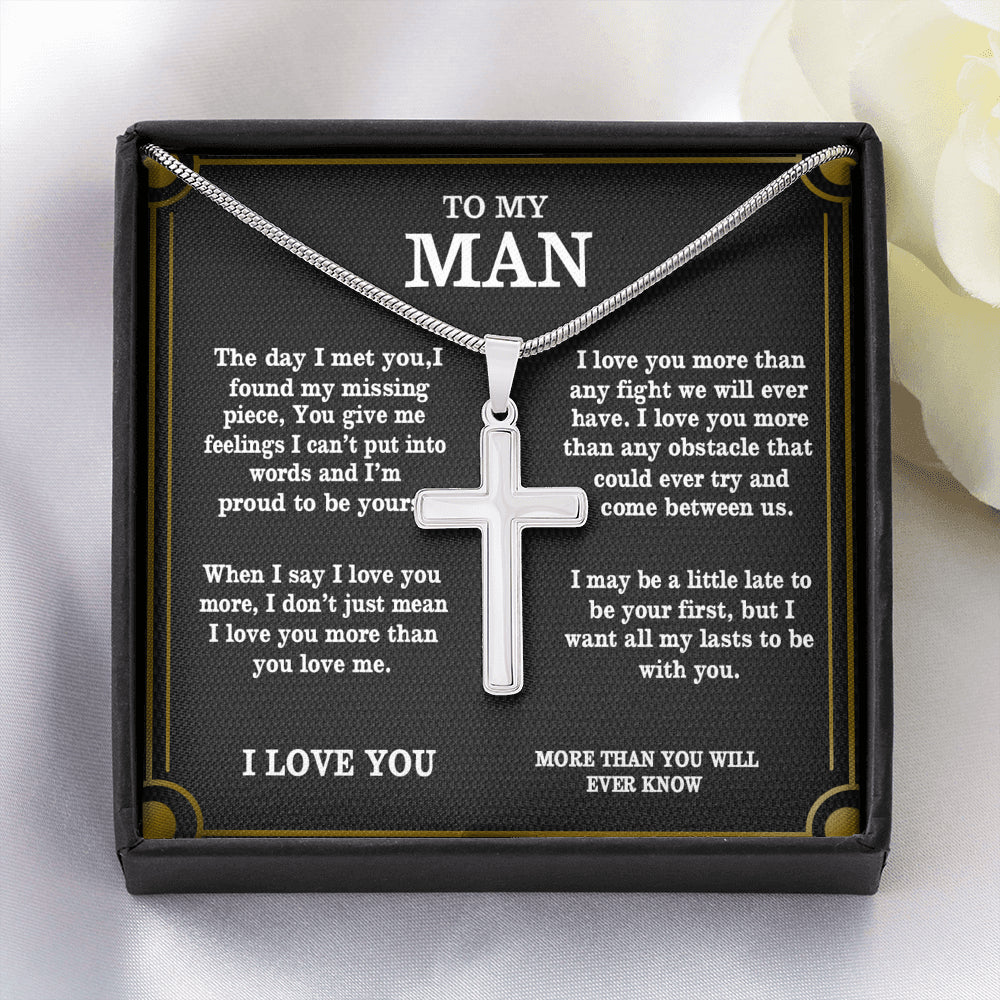to My Man Husband Boyfriend Soulmate Proud, Cross Necklaces for Men Boys Kids, Stainless Steel Silver Cross Chain Necklace, Custom Jewelry, Last Minutes Gift Ideas for Him