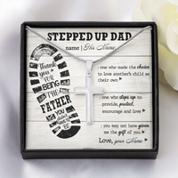 Thumbnail for personalized to my stepped up dad necklace, thank you for being the father you didn't have to be (white wood) Stainless Steel Cross Necklace