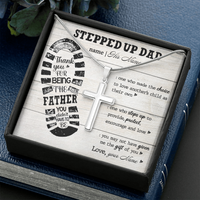 Thumbnail for personalized to my stepped up dad necklace, thank you for being the father you didn't have to be (white wood) Stainless Steel Cross Necklace