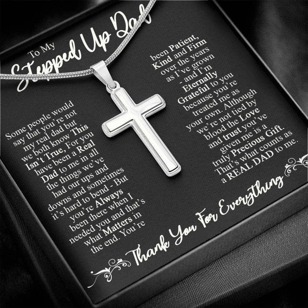 to my stepped up dad necklace, you're always been there when i need Stainless Steel Cross Necklace