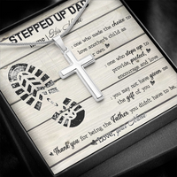 Thumbnail for Personalized to my stepped up dad Stainless Steel Cross Necklace, thank you for being the father you didn't have to be necklace