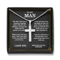 Thumbnail for to My Man Husband Boyfriend Soulmate Proud, Cross Necklaces for Men Boys Kids, Stainless Steel Silver Cross Chain Necklace, Custom Jewelry, Last Minutes Gift Ideas for Him
