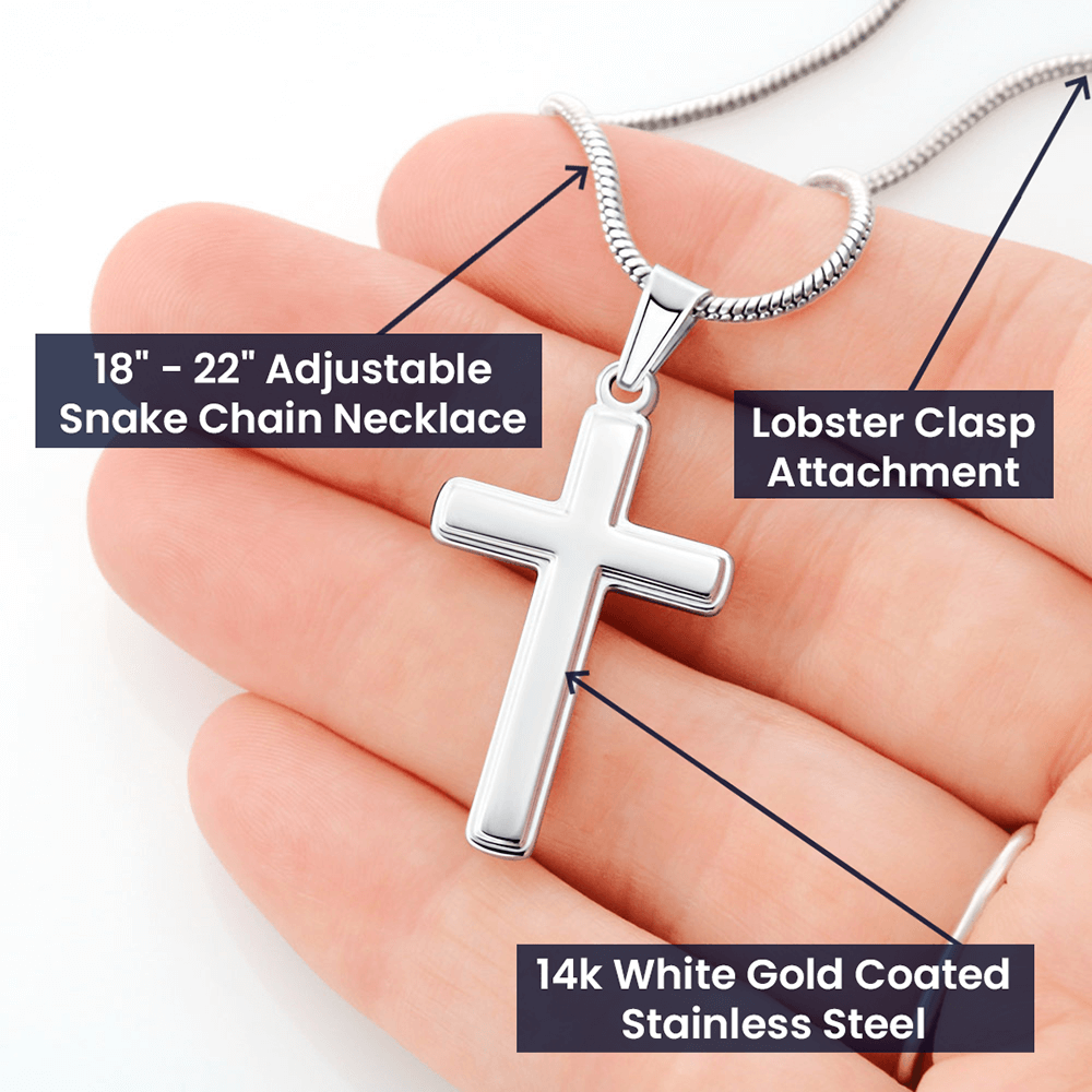 to my stepped up dad necklace, you stepped up to provide, protect, encourage and suppurt me Stainless Steel Cross Necklace