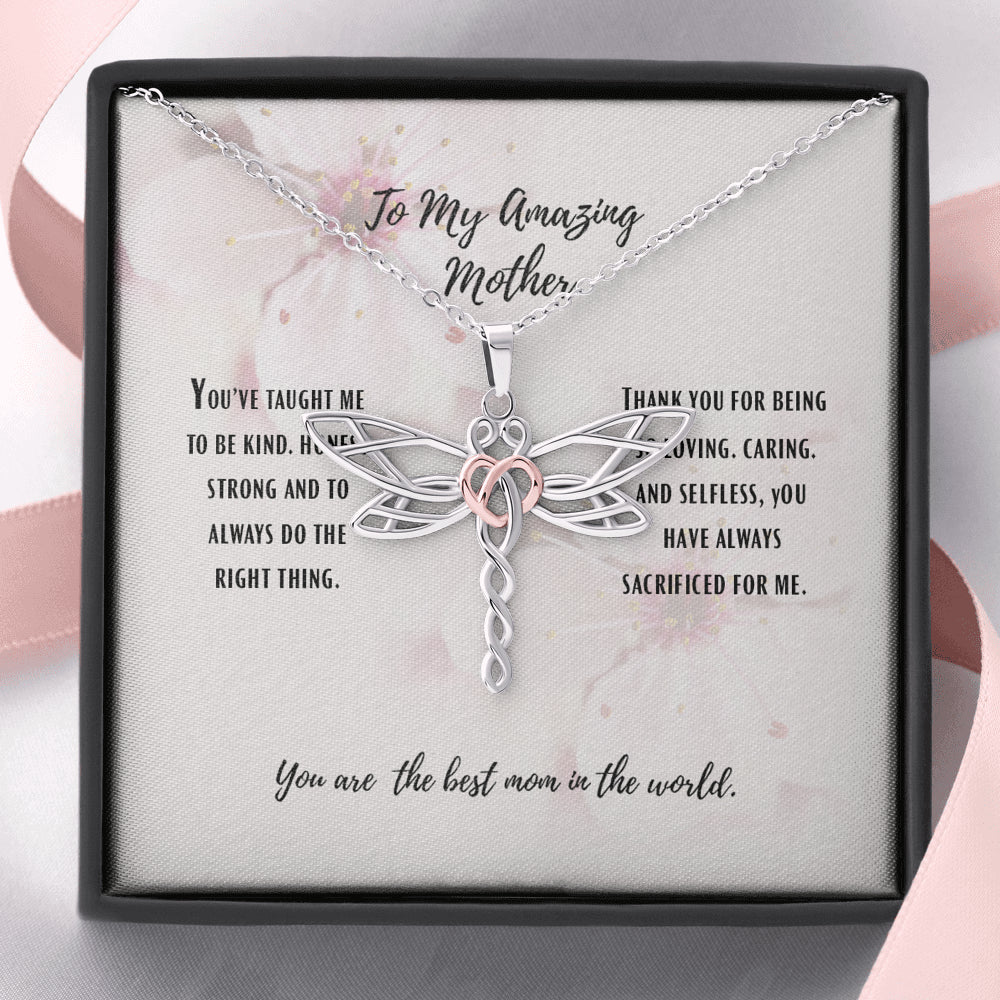 Meaningful Quote Mom Necklace - Necklace for Mom - to My Amazing Mother Pink - Mom Stunning Dragonfly Necklace On Christmas, Birthday