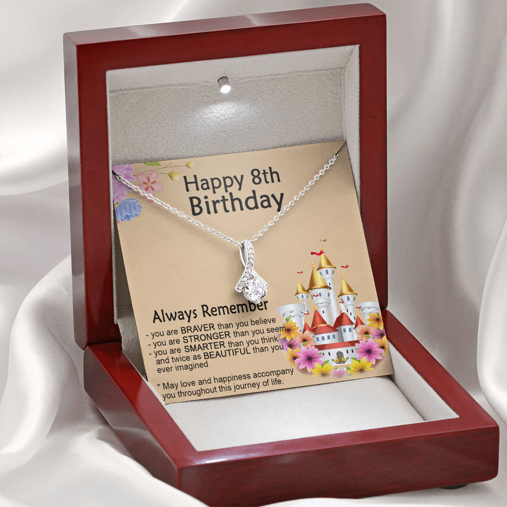 Necklace Chain Happy 8th Birthday Necklace Gift for 8 Year Old Birthday Girl, Necklace for Daughter's 8th Birthday, Alluring Beauty You are Stronger Than You Seem Standard Box