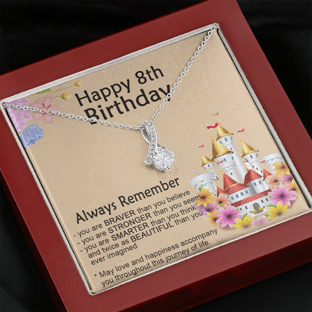 Necklace Chain Happy 8th Birthday Necklace Gift for 8 Year Old Birthday Girl, Necklace for Daughter's 8th Birthday, Alluring Beauty You are Stronger Than You Seem Standard Box