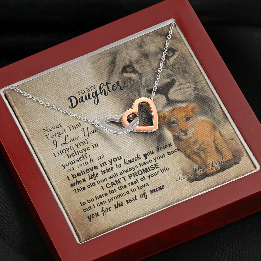 From Dad To My Daughter Lion Saying Interlocking Hearts Necklace – Lion Dad Daughter Matching Quote Necklace; Gift for Birthday,Christmas,Valentine's Day,Mother's day,Father's Day,Thanksgiving