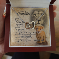 Thumbnail for From Dad To My Daughter Lion Saying I Hope You Believe In Yourself Interlocking Hearts Necklace - Lion Dad Daughter Matching Quote Necklace, Meaningful Gift, Thoughtful Gifts For Daughter