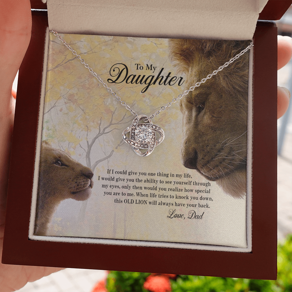 Lion Dad To My Daughter If I Could Give You One Thing In My Life Heartfelt Card Love Knot Necklace, Jewelry Necklace, Gift Necklace With Message Card And