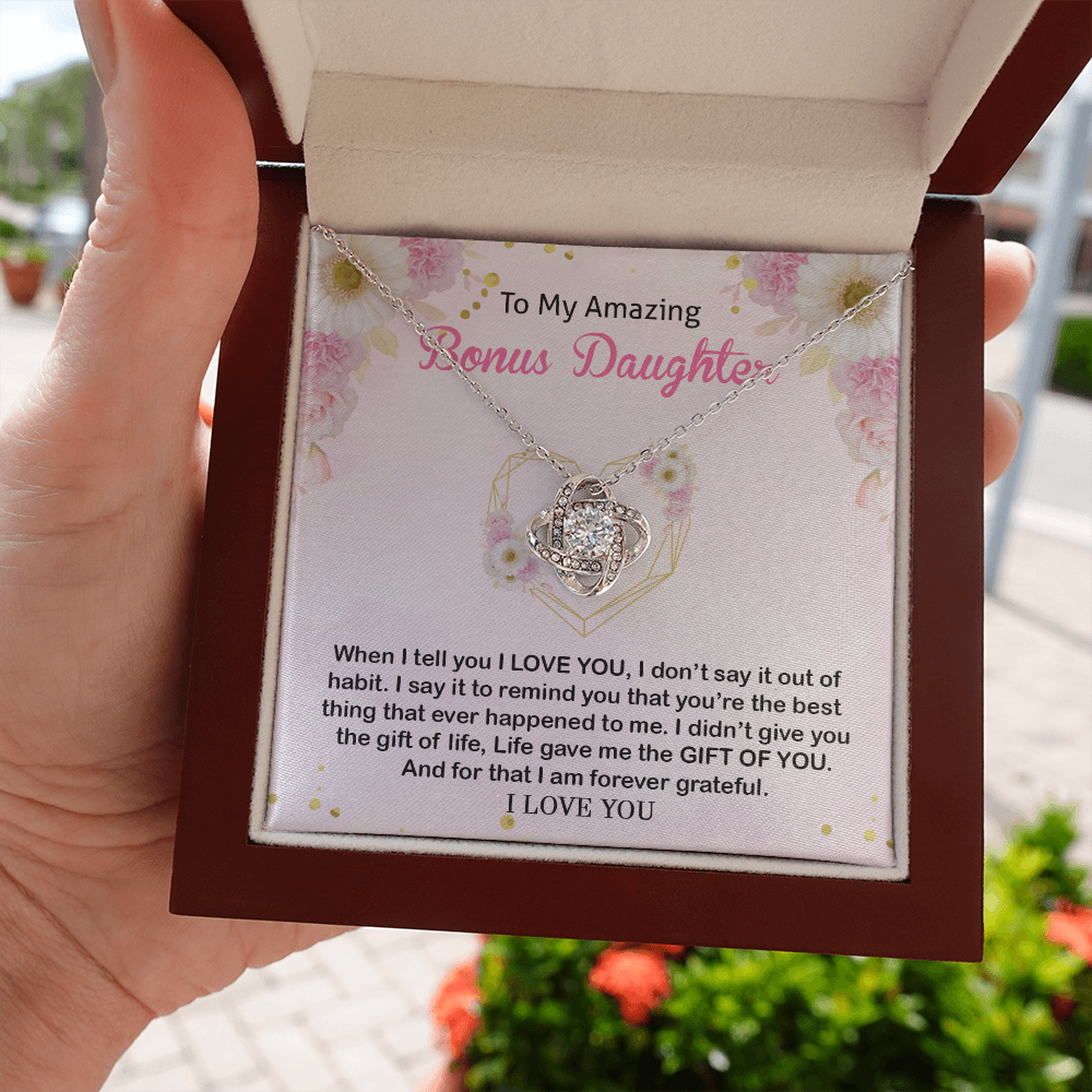 to my amazing daughter necklace, you're the best thing that ever happen to me Love Knot Necklace, gift for my bonus daughter