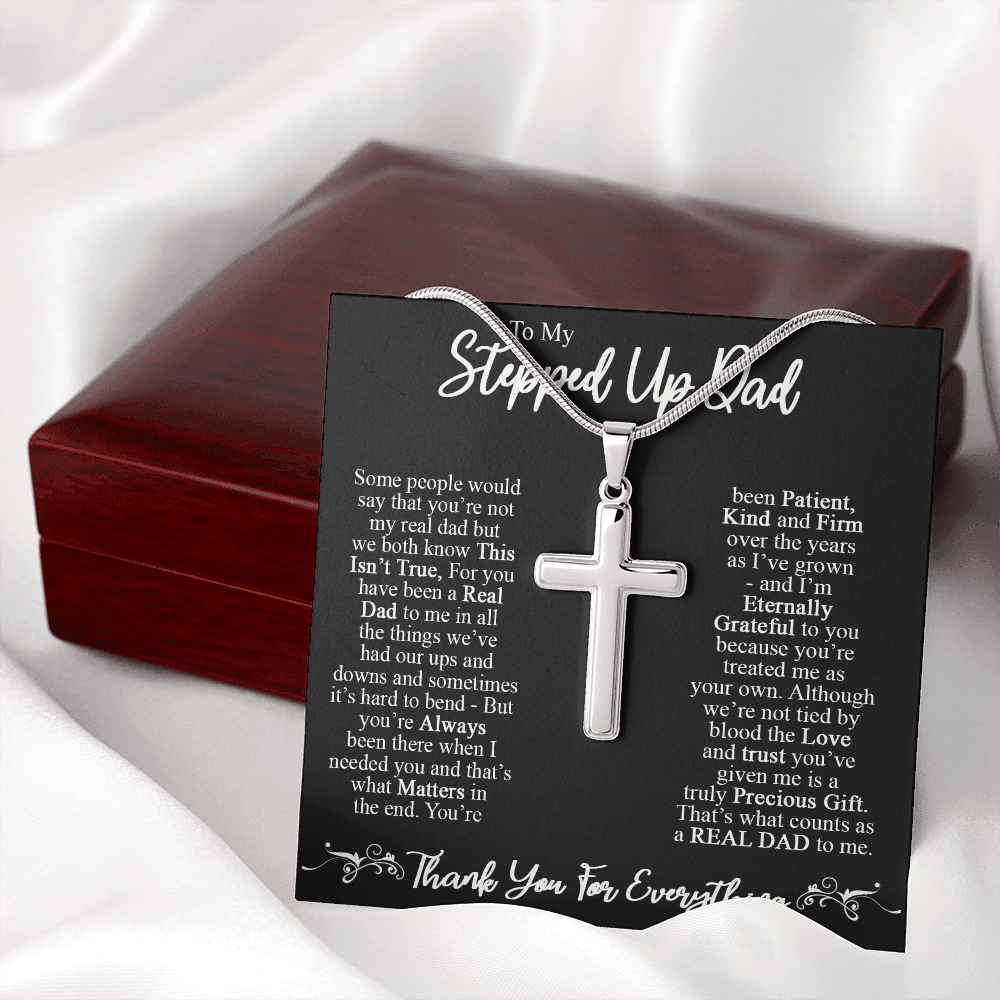 to my stepped up dad necklace, you're always been there when i need Stainless Steel Cross Necklace
