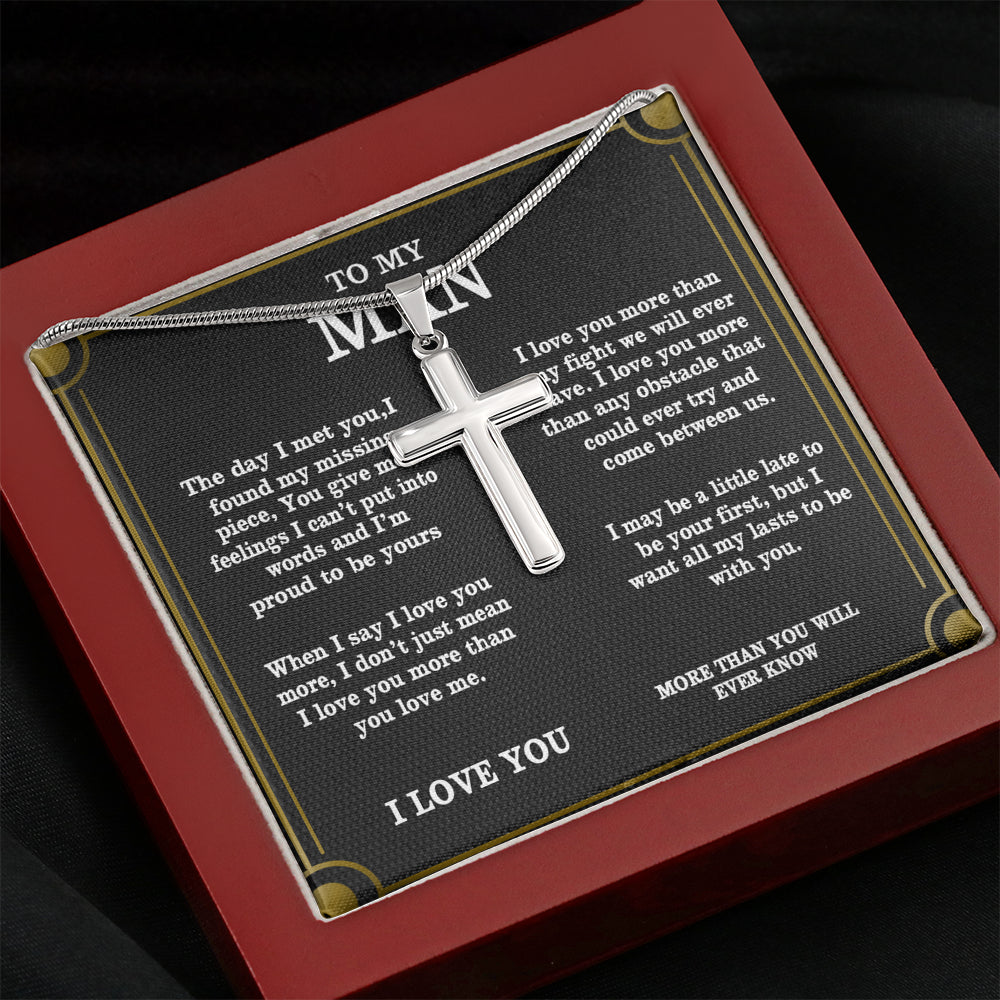 to My Man Husband Boyfriend Soulmate Proud, Cross Necklaces for Men Boys Kids, Stainless Steel Silver Cross Chain Necklace, Custom Jewelry, Last Minutes Gift Ideas for Him